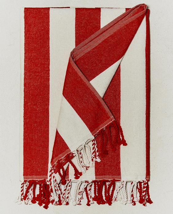 GESTREEPT STRANDLAKEN MET KWASTJES GESTREEPT STRANDLAKEN MET KWASTJES