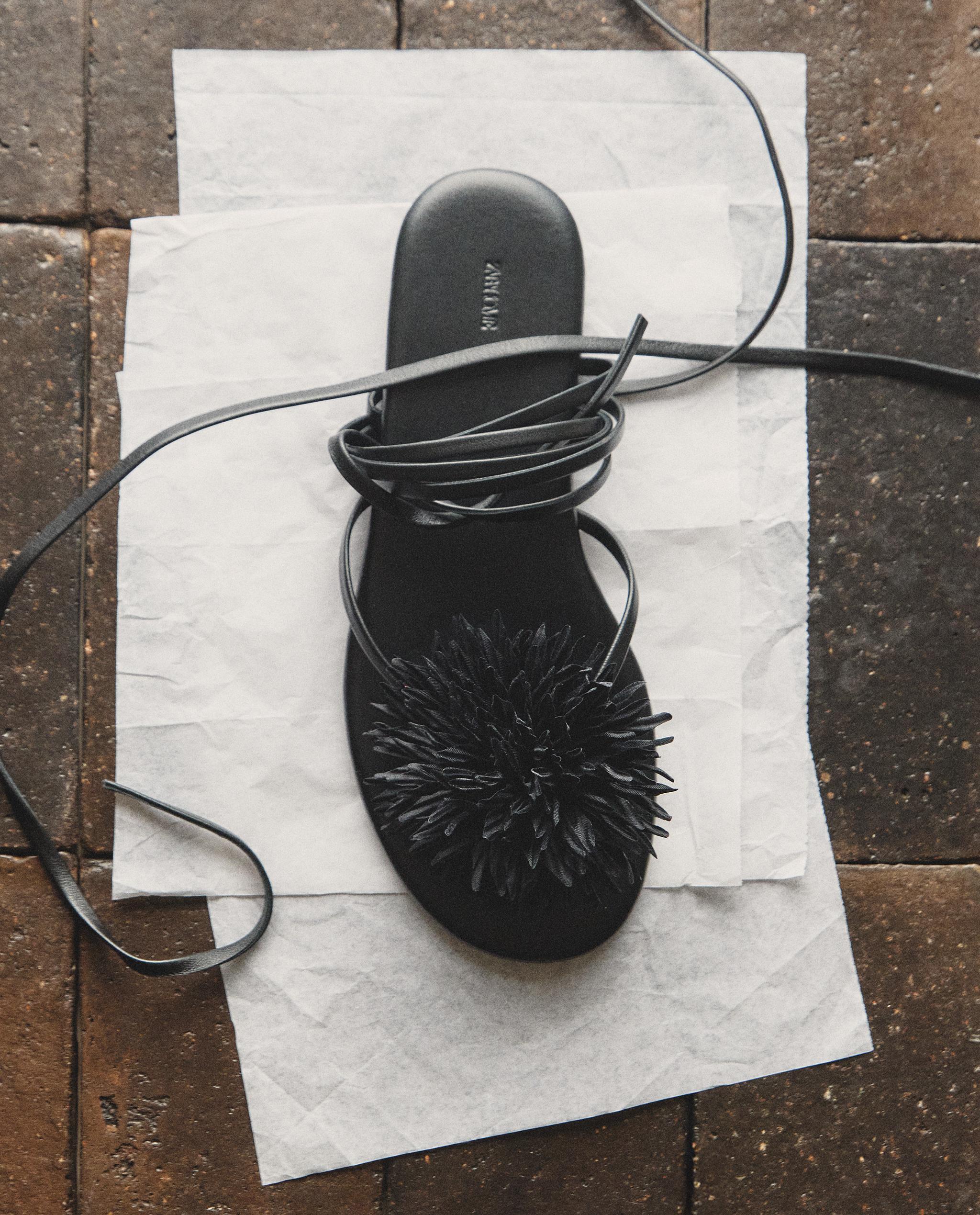 LEATHER SANDALS WITH FLOWER DETAIL | Zara Home Hong Kong Sar 