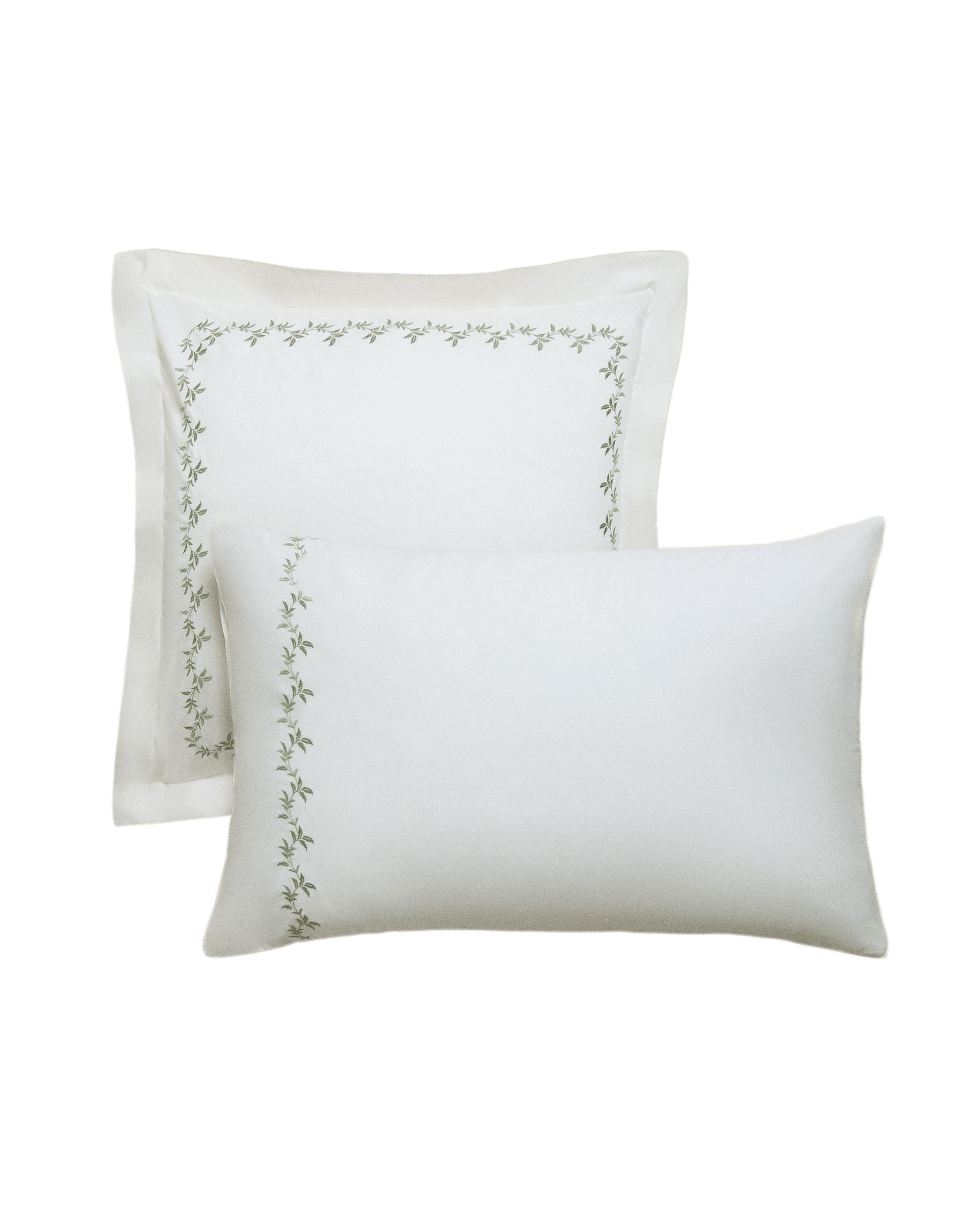 SATEEN PILLOWCASE WITH EMBROIDERED LEAVES product thumbnail 5