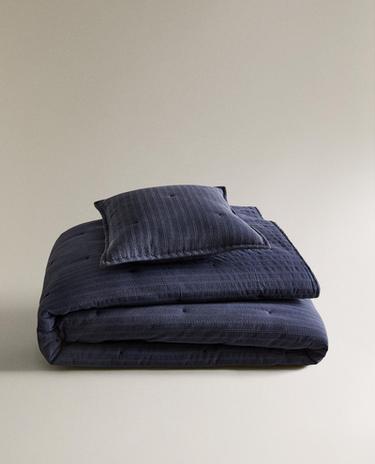 KIDS' STRIPED JACQUARD QUILTED BEDSPREAD