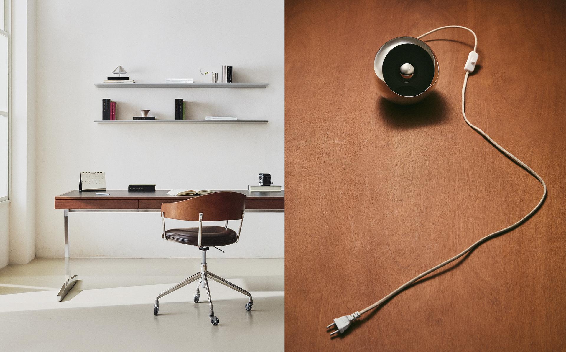 مكتب، كرسي ومصباح طاولة نصف كروي