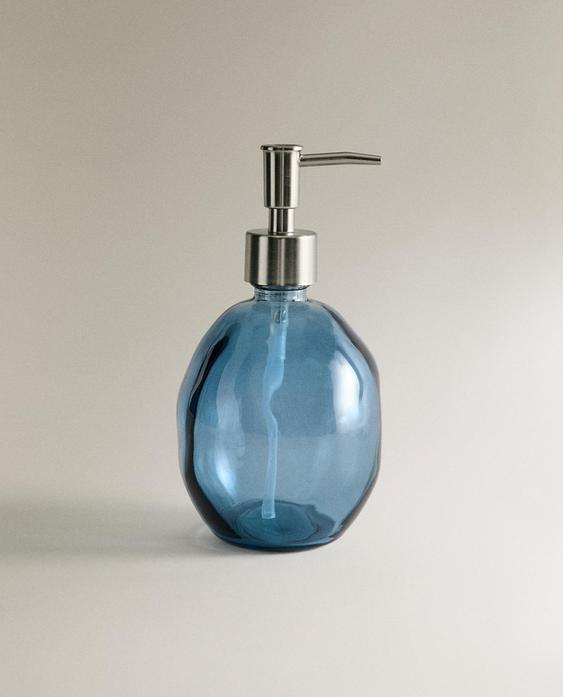 موزع صابون زجاجي أزرق شبه شفاف موزع صابون زجاجي أزرق شبه شفاف