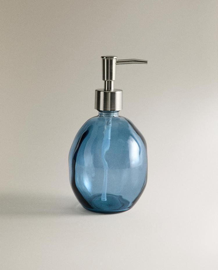TRANSLUCENT BLUE GLASS SOAP DISPENSER