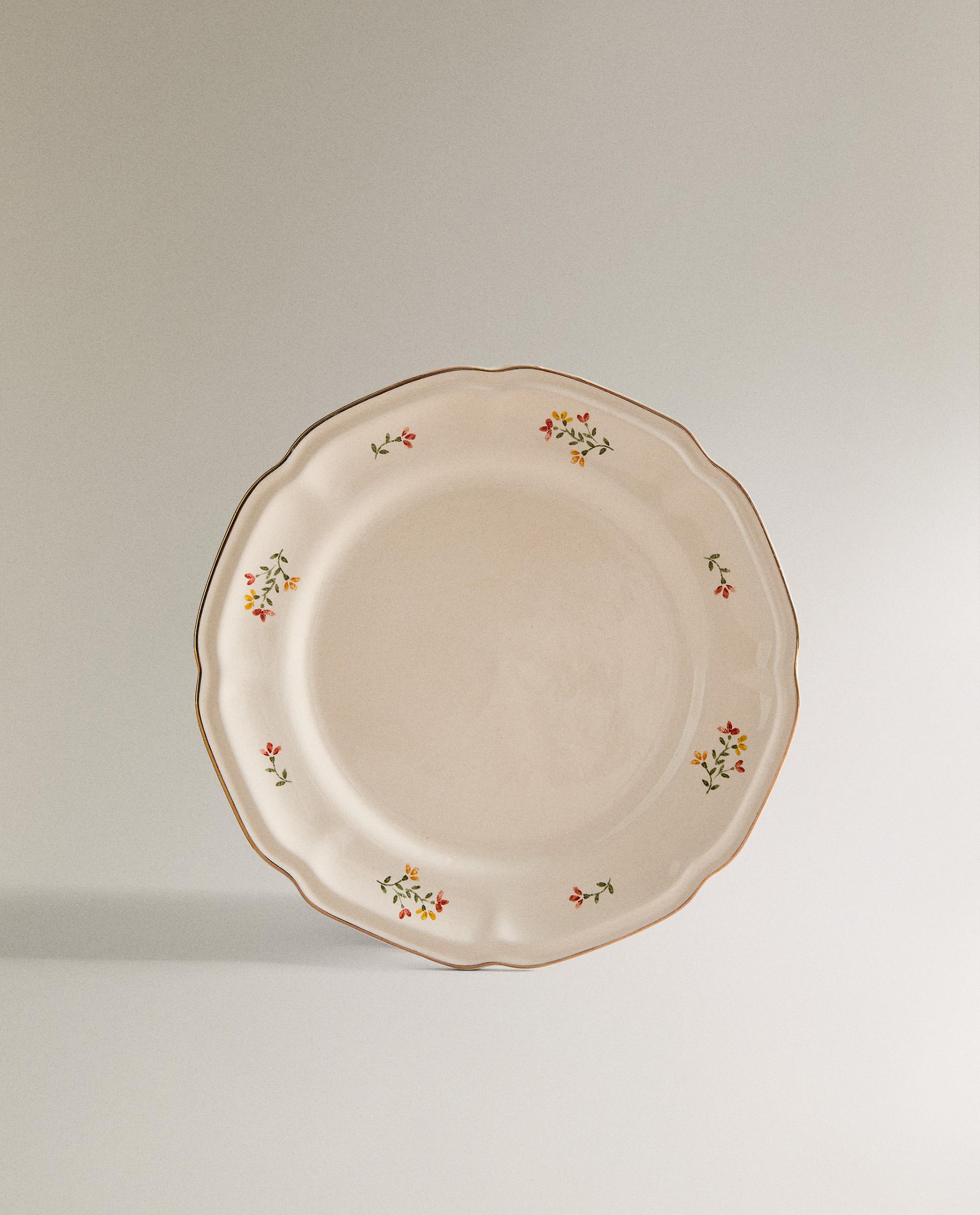 PORCELAIN DESSERT PLATE WITH FLORAL PRINT