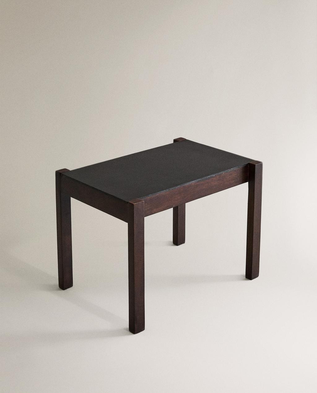 SMALL WOODEN LEATHER TABLE