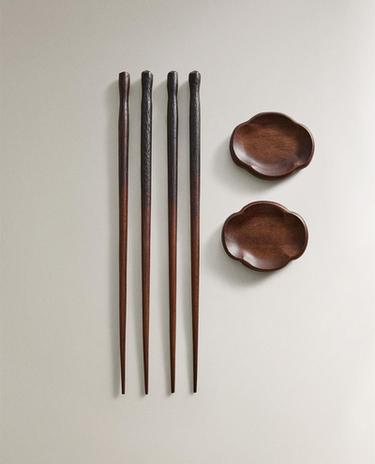 箸 & ウッド製箸置きセット (x 2 セット)