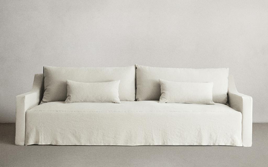 SOFFA MED AVTAGBART ÖVERDRAG I TVÄTTAT LINNE