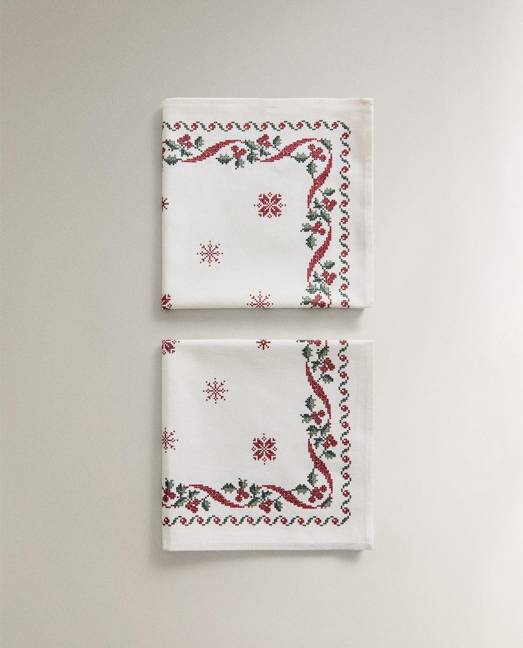 PACK OF CHRISTMAS CROSS-STITCH COTTON NAPKINS (PACK OF 2)