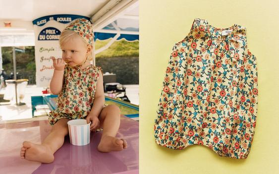 BABY FLORAL BONNET AND FOOTED ROMPER