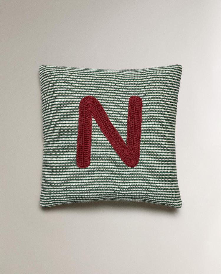 KIDS’ EMBROIDERED LETTER N CUSHION