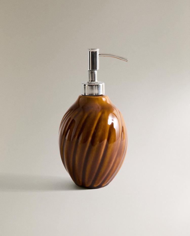 MUSTARD YELLOW SOAP DISPENSER WITH RAISED DESIGN