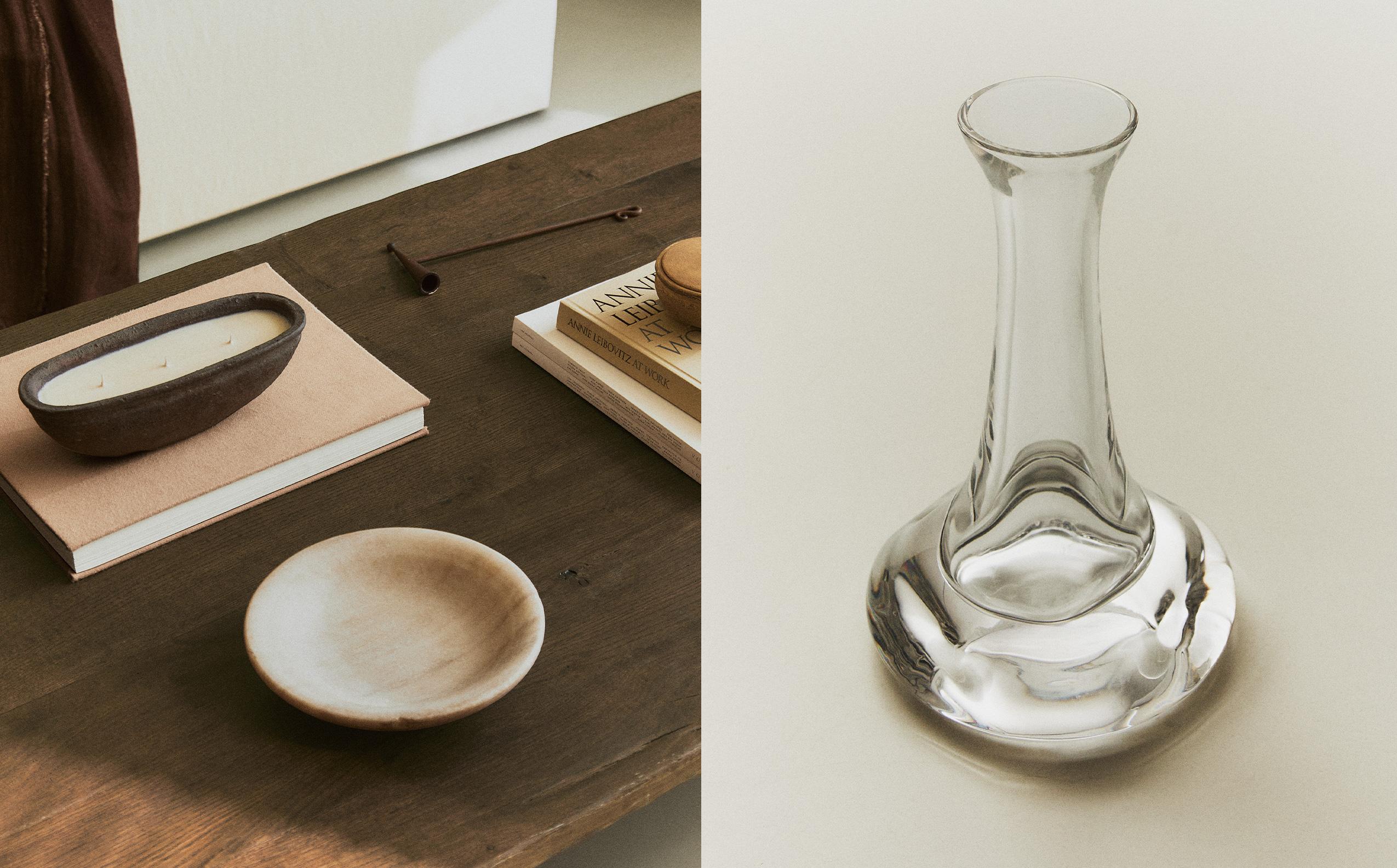 JARRÓN VIDRIO, VELA AROMÁTICA Y LIBROS