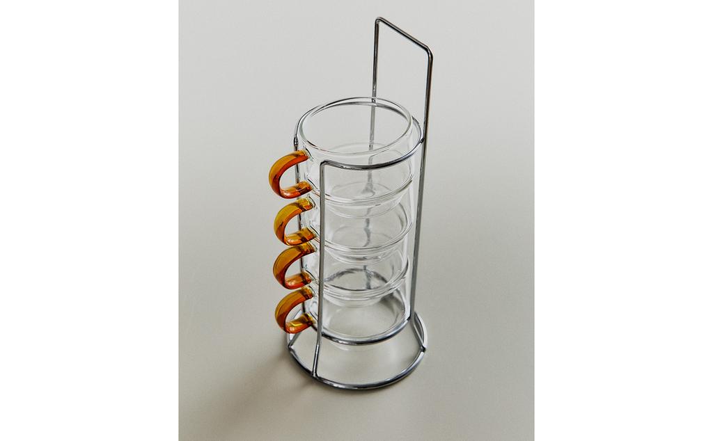 BOROSILICATE GLASS CUP TOWER WITH COLOURED HANDLE (SET OF 4)