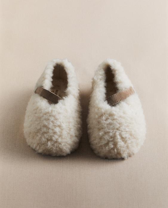 KIDS' FAUX SHEARLING BALLERINAS