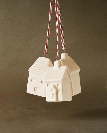 PACK MET AARDEWERKEN HUIS KERSTBOOMDECORATIES (3-PACK)