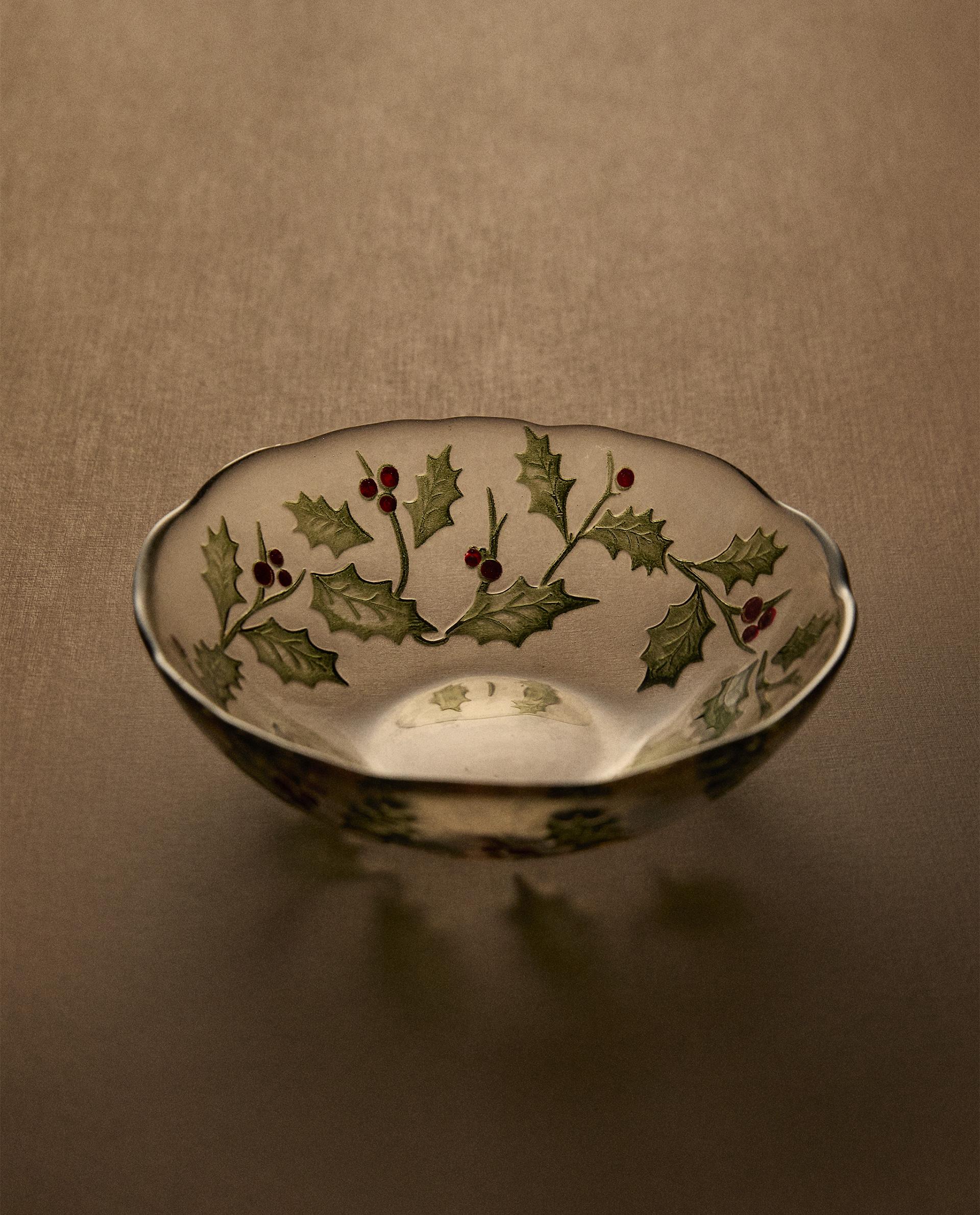 BOL EN VERRE FEUILLE DE HOUX NOËL