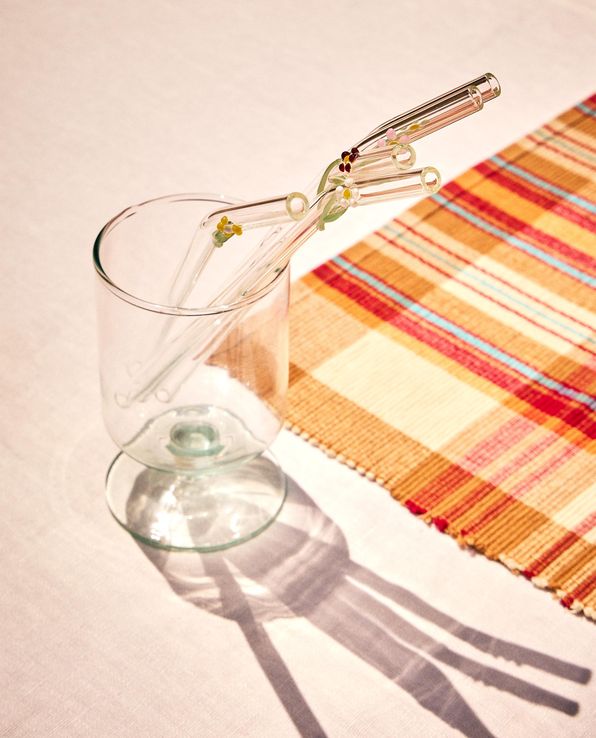 PACK OF FLORAL BOROSILICATE GLASS STRAWS (PACK OF 6)