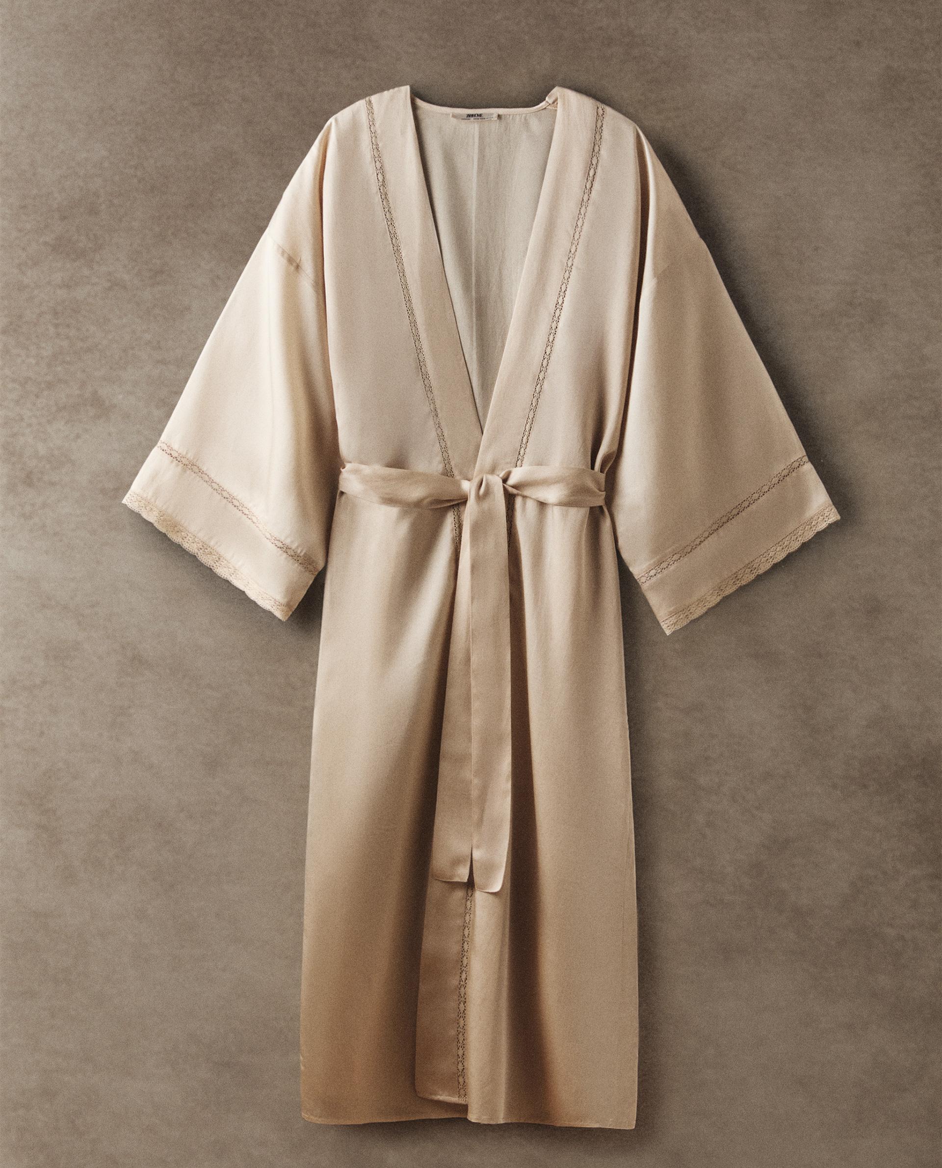 OPENWORK SATEEN DRESSING GOWN