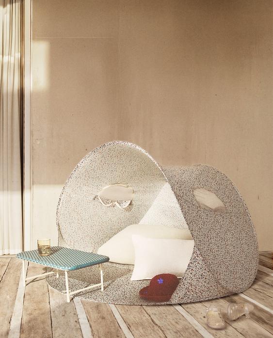 키즈 플로랄 프린트 비치 그늘막 텐트