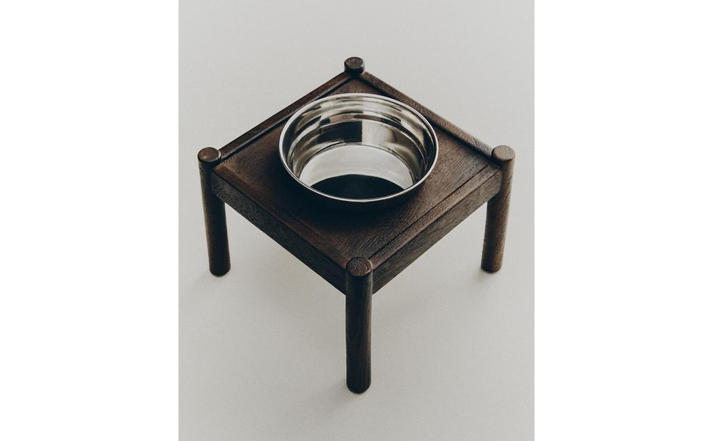 TALL WOODEN PET FOOD BOWL