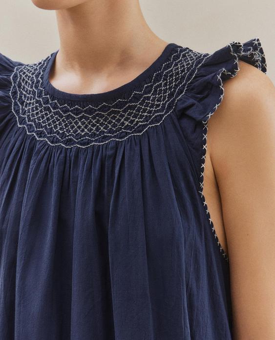 GATHERED DRESS WITH EMBROIDERY