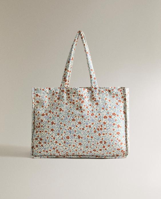 STRANDTASCHE AUS BAUMWOLLE MIT BLUMENMUSTER