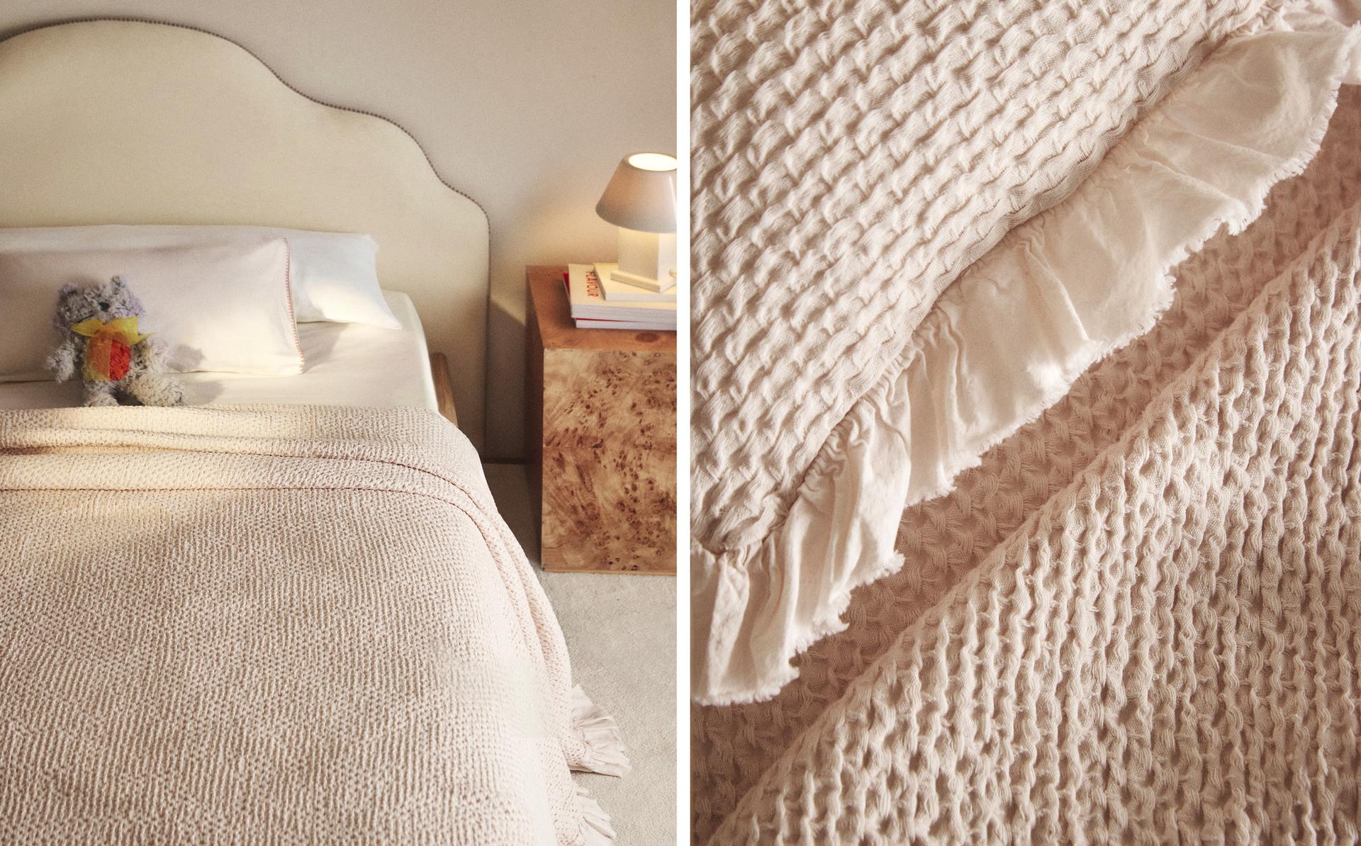 شرشف للأطفال بملمس وافل صغير مزين بشريط حافة بكشكش شرشف للأطفال بملمس وافل صغير مزين بشريط حافة بكشكش