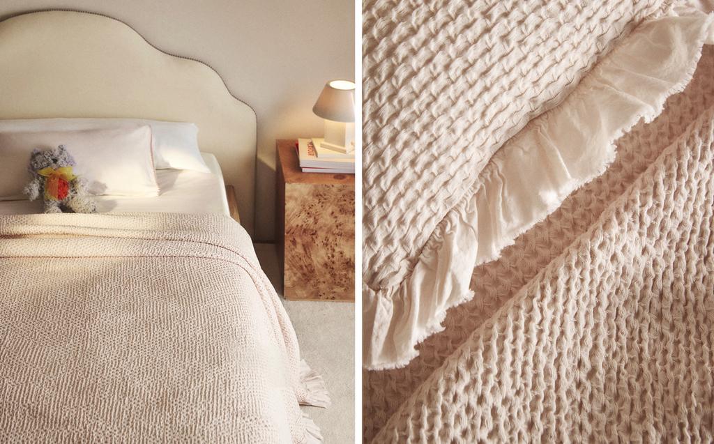 KIDS’ MINI WAFFLE TEXTURE BEDSPREAD WITH RUFFLE TRIM KIDS’ MINI WAFFLE TEXTURE BEDSPREAD WITH RUFFLE TRIM