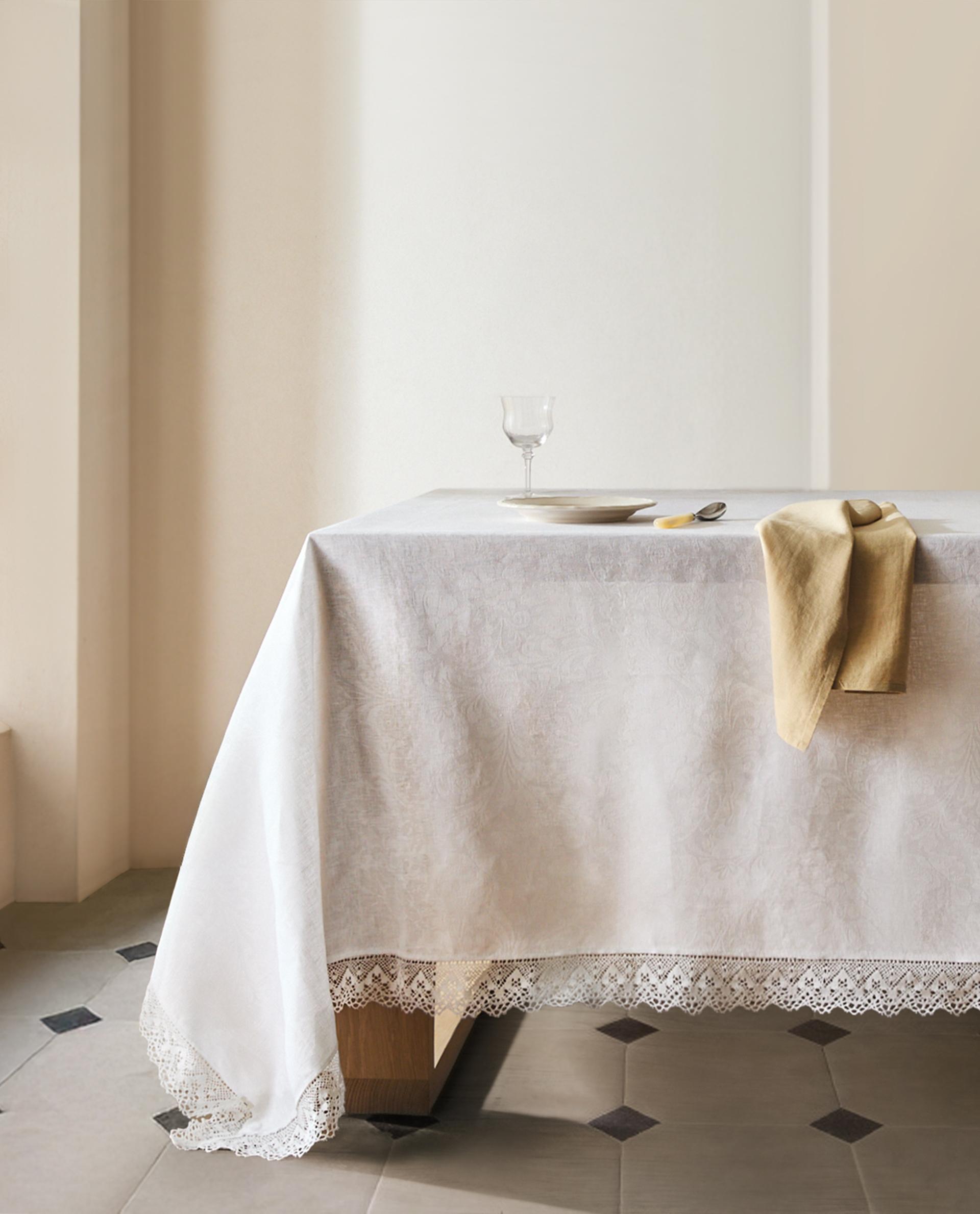 LINEN JACQUARD TABLECLOTH WITH LACE TRIM product thumbnail 2