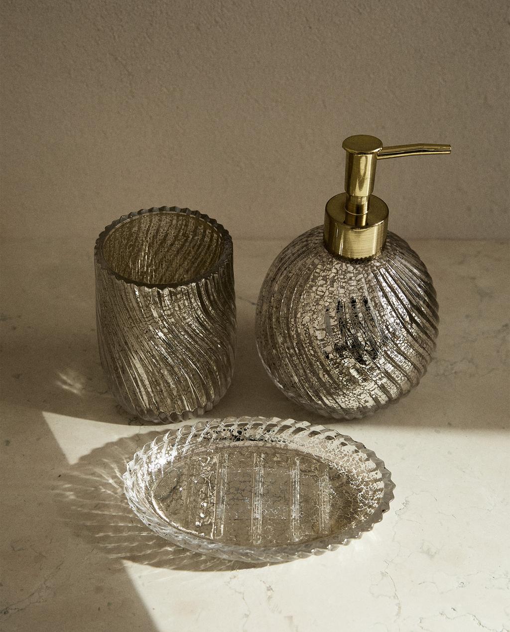 MERCURISED GLASS BATHROOM SET