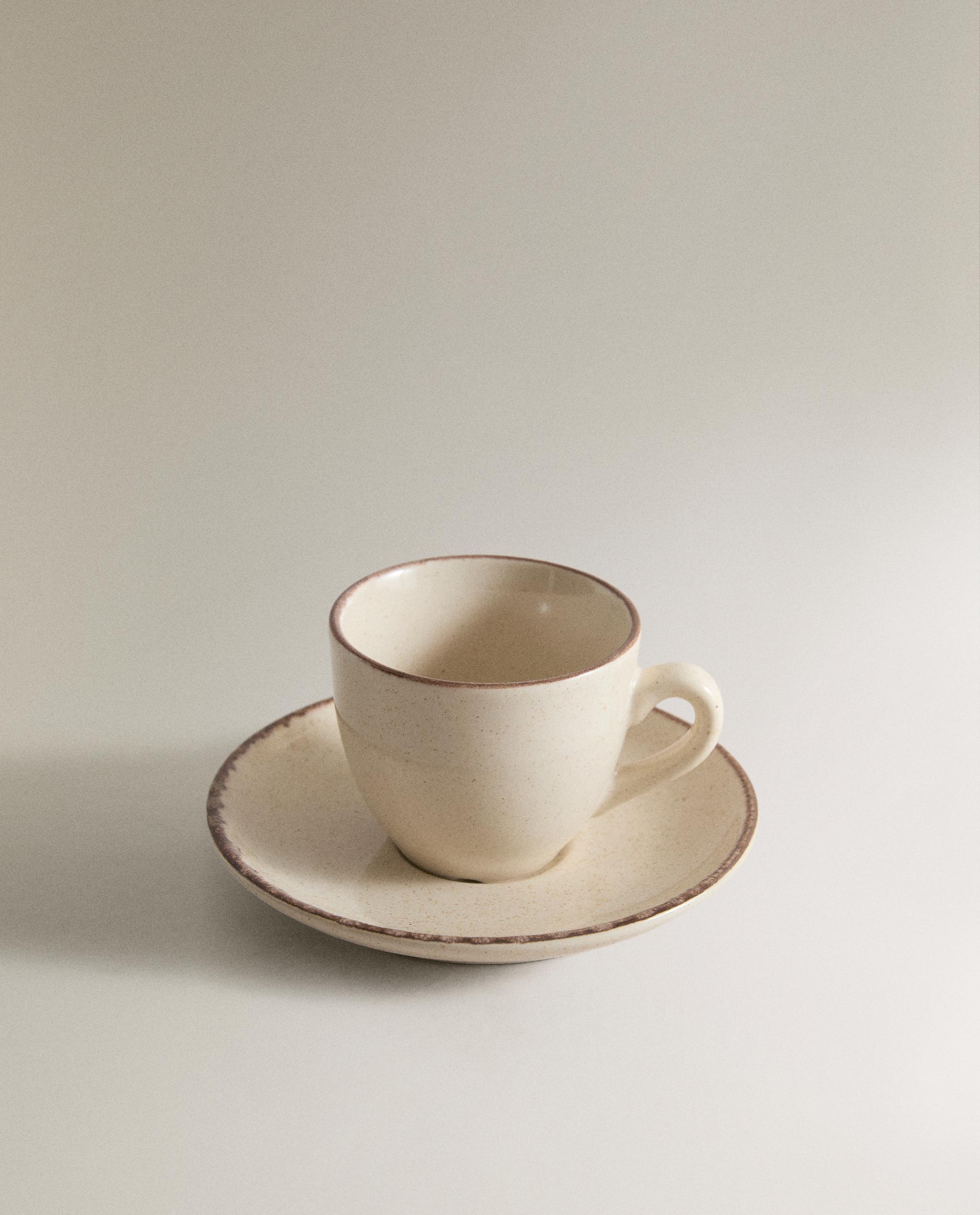 STONEWARE COFFEE CUP AND SAUCER WITH ANTIQUE FINISH RIM product thumbnail 4