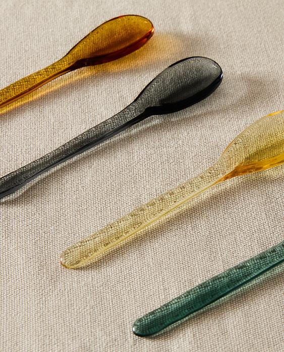 SET OF COLORED GLASS DESSERT SPOONS (SET OF 4)