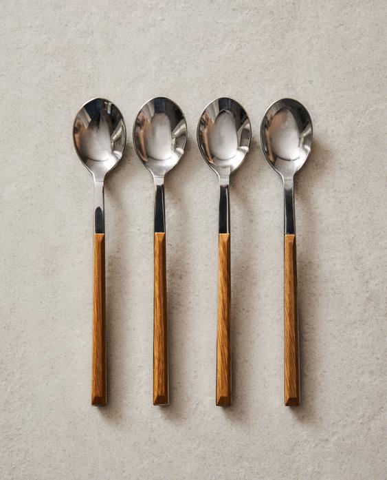 PACK OF DESSERT SPOONS WITH WOOD-EFFECT HANDLES (SET OF 4) PACK OF DESSERT SPOONS WITH WOOD-EFFECT HANDLES (SET OF 4)