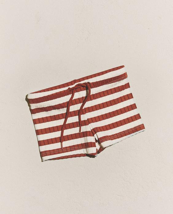 KIDS’ STRIPED BEACH BERMUDA SWIMMING TRUNKS