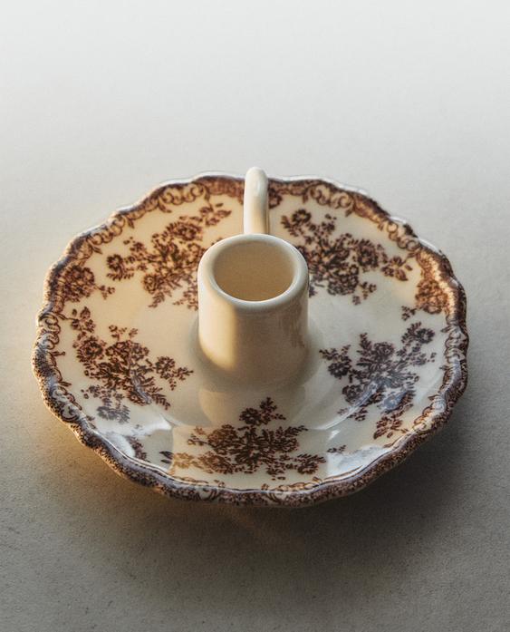 FLORAL EARTHENWARE CANDLESTICK FLORAL EARTHENWARE CANDLESTICK