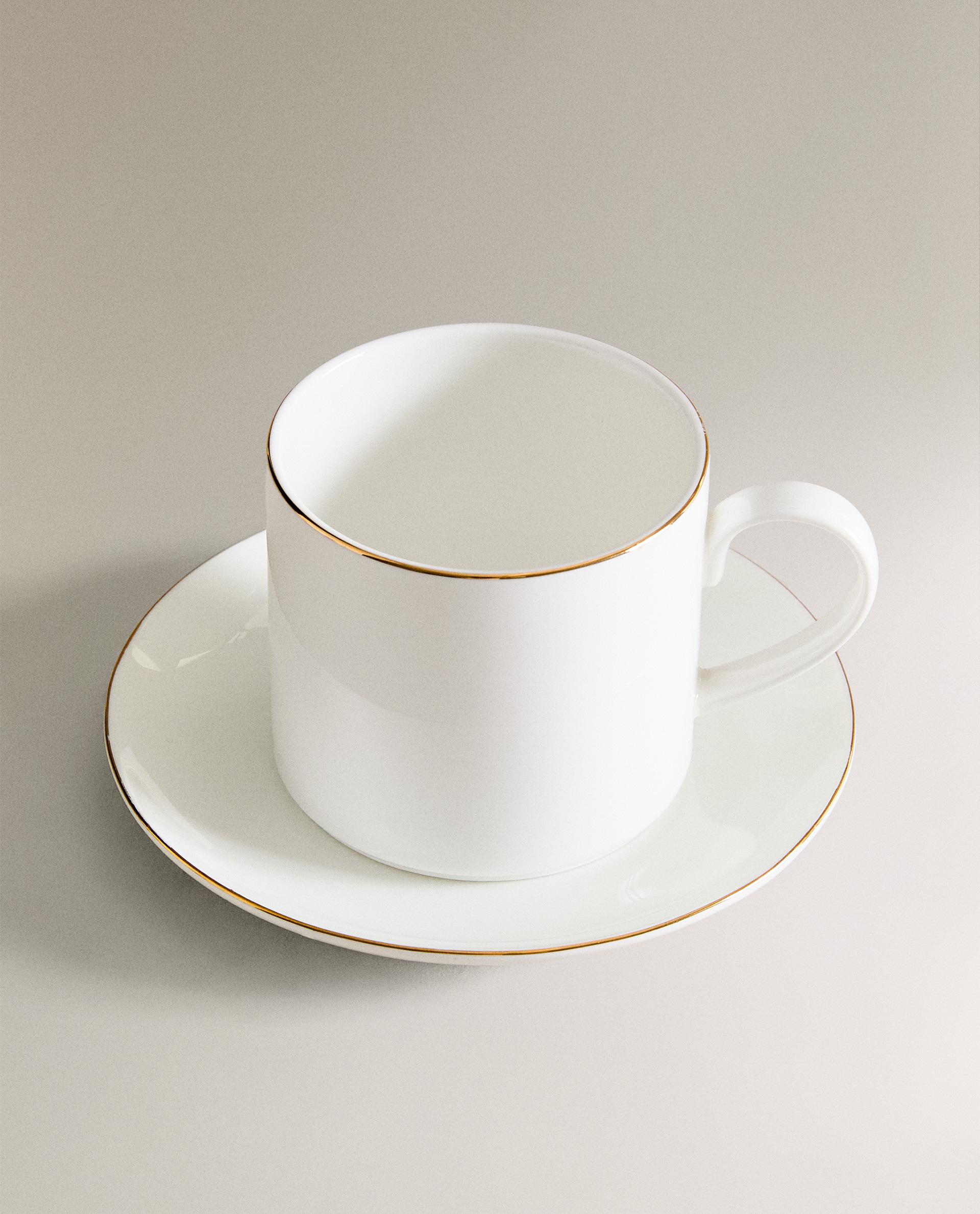 TAZZA DA CAFFÈ CON PIATTINO IN BONE CHINA CON BORDO