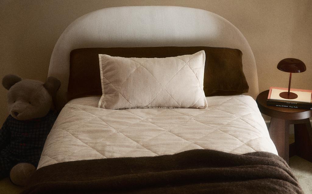 KIDS' STRIPED COTTON QUILTED BEDSPREAD