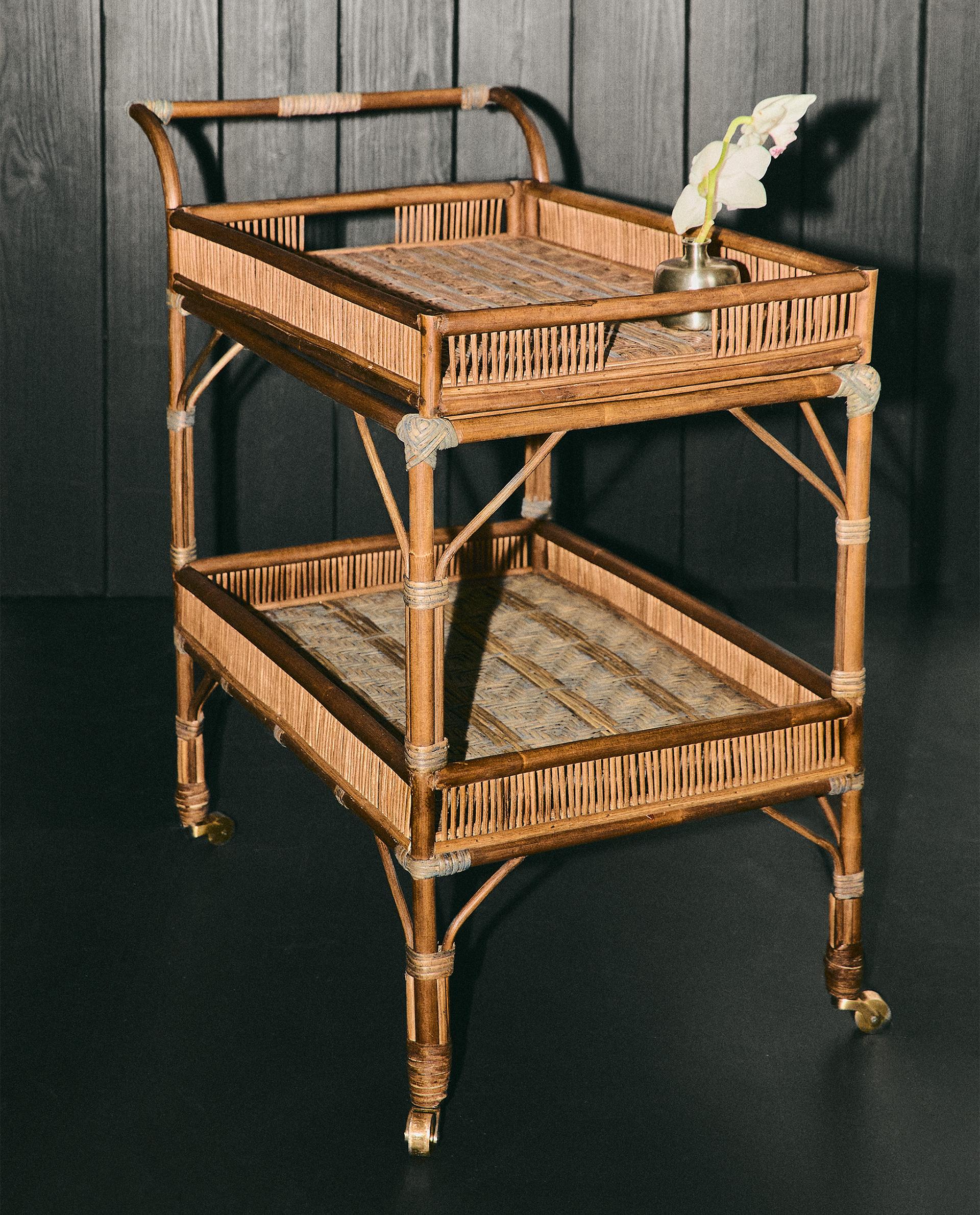 RATTAN TROLLEY WITH REMOVABLE TRAY