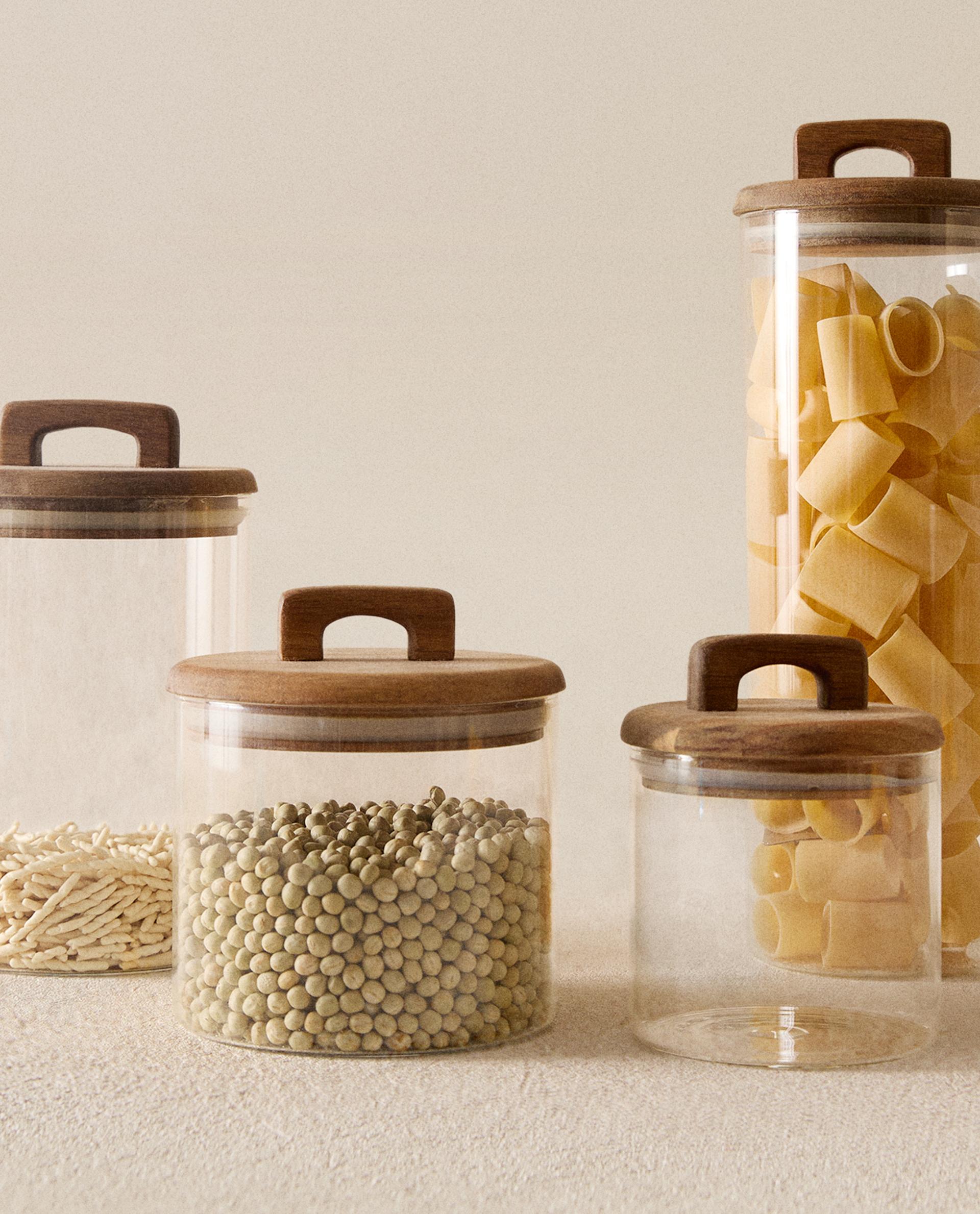 BOROSILICATE GLASS AND WOOD STORAGE JAR
