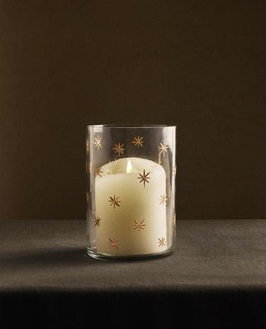 CHRISTMAS GLASS CANDLEHOLDER WITH STARS