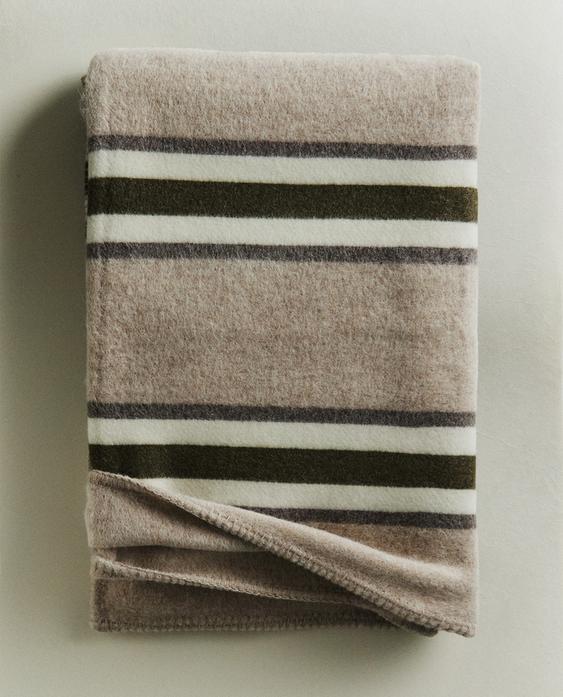 STRIPED WOOL BLEND BLANKET