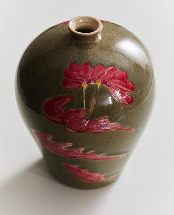 FLORAL STONEWARE VASE