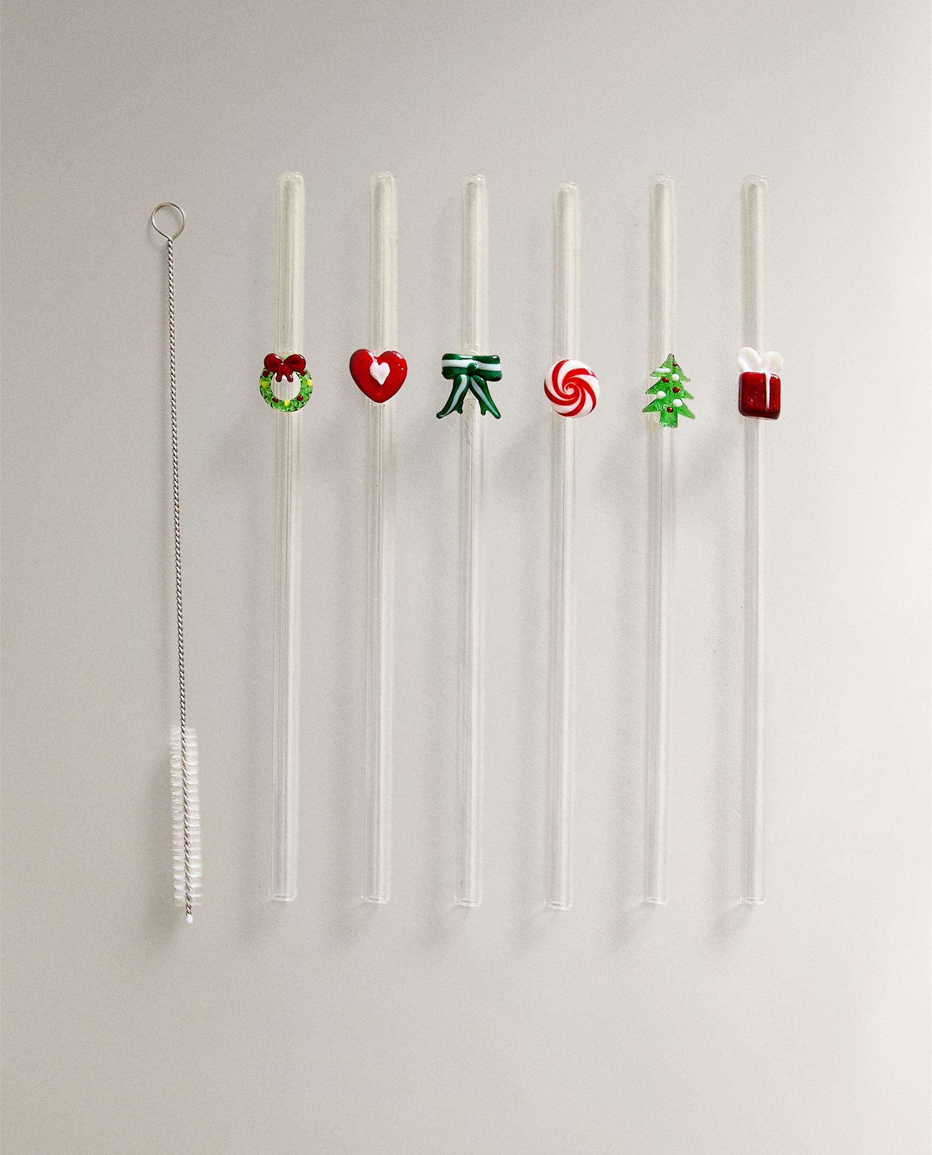 PACK OF CHRISTMAS FIGURE GLASS STRAWS (PACK OF 6)