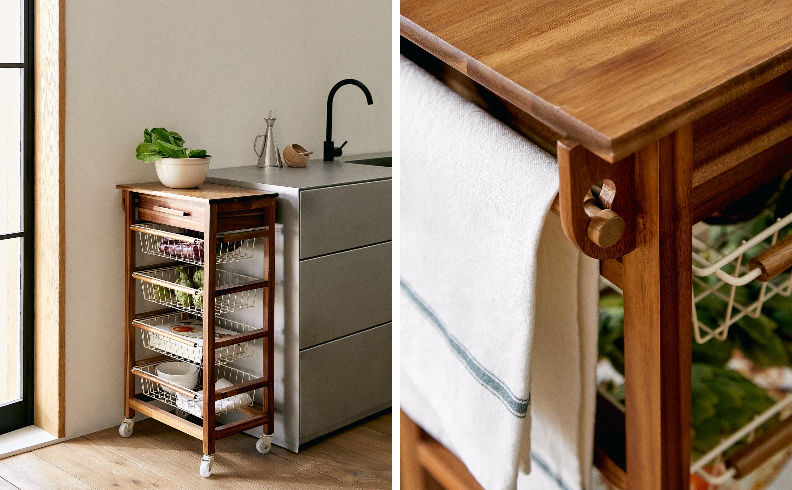 CAJONERA MADERA Y METAL LACADO CON RUEDAS - KITCHEN CADDY