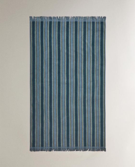 KIDS' STRIPED COTTON BEACH TOWEL