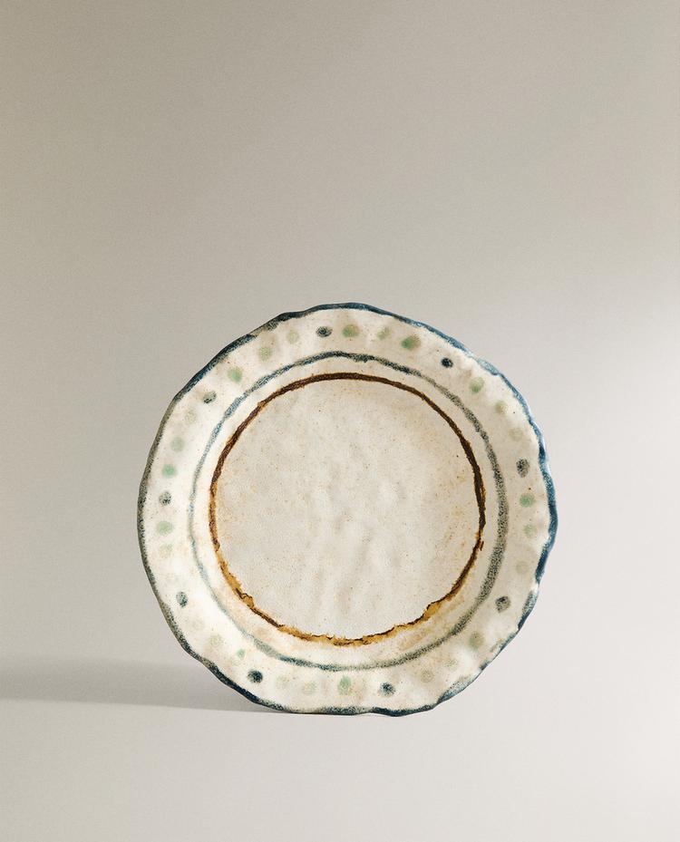 CERAMIC DESSERT PLATE WITH POLKA DOT EDGE