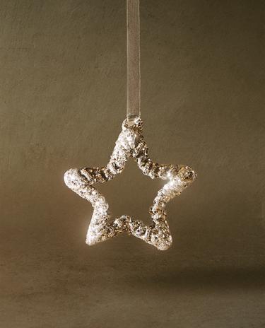 GLASS STAR CHRISTMAS TREE DECORATION WITH GLITTER