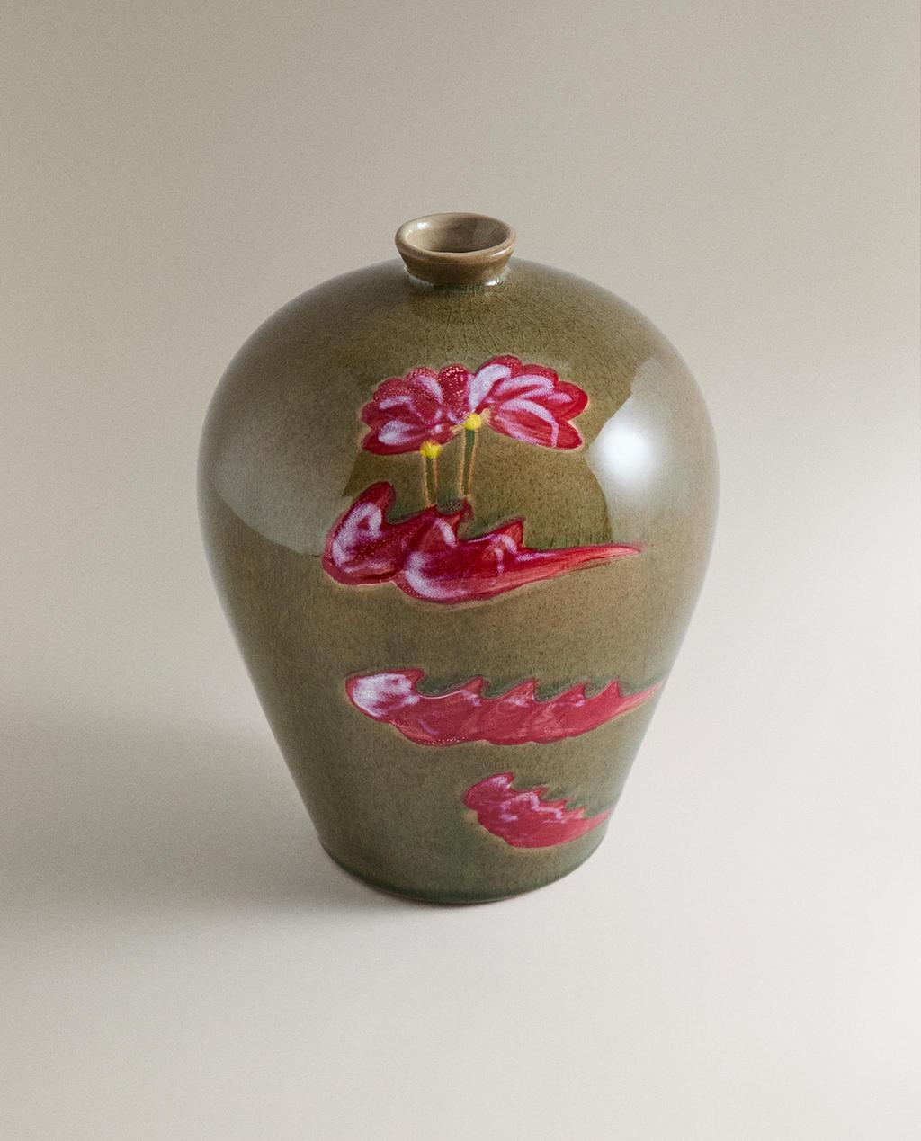 JARRÓN GRES FLOR ROJA