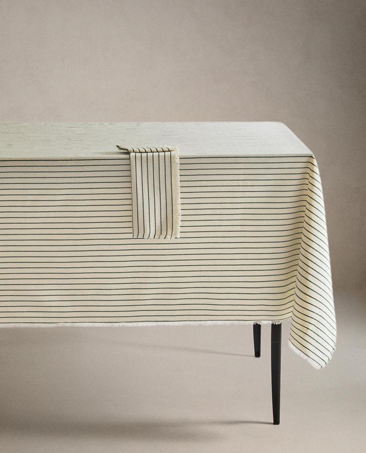 STRIPED TABLECLOTH WITH FRINGING