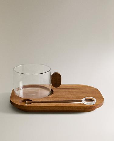 BOROSILICATE GLASS MUG WITH TRAY
